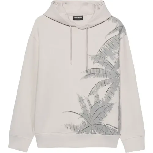 Grey Sweater with Palm Tree Motif , male, Sizes: XL, 2XL, L, S, 3XL, M - Emporio Armani - Modalova