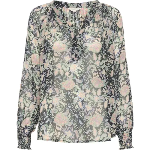 Floral Print Blouse with Smocked Sleeves , female, Sizes: 4XL, XL, XS, 2XL - Part Two - Modalova