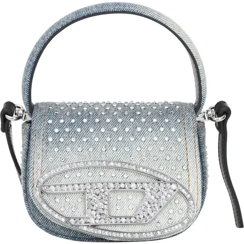 Mini Denim Schultertasche mit Strass , Damen, Größe: ONE Size - Diesel - Modalova