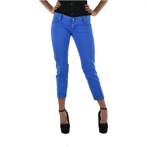 Elegant and Comfortable Slim-Fit Capri Jeans with Golden Inserts and DDC Letters , female, Sizes: S, M - Dsquared2 - Modalova