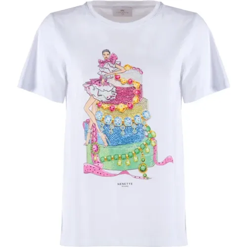 Short Sleeve Box Print T-shirt , female, Sizes: S - Nenette - Modalova