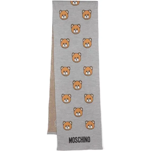 Teddy Bear Motif Wool Blend Scarf - Moschino - Modalova