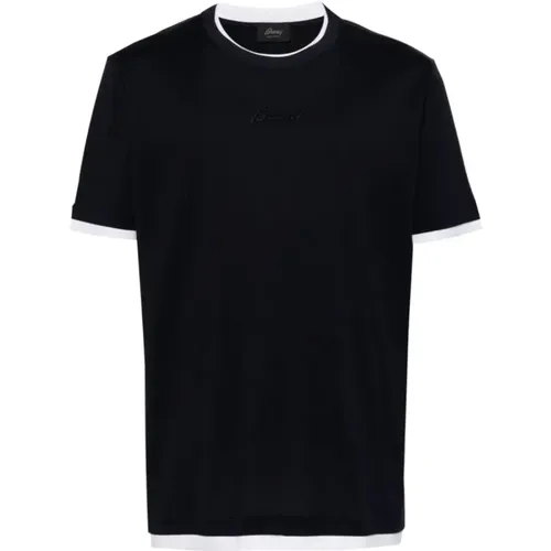 Logo-embroidered cotton T-shirt black , male, Sizes: 3XL, L, XL, 2XL - Brioni - Modalova
