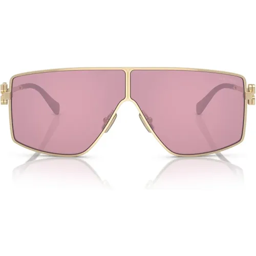 Irregular Shape Sunglasses with Pale Gold Frame and Dark Pink Mirrored Lenses , female, Sizes: 69 MM - Miu Miu - Modalova