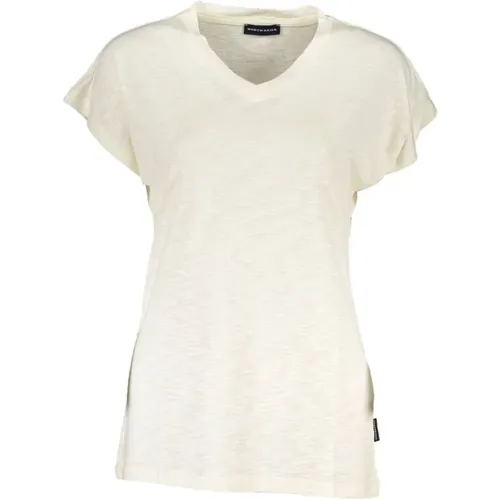 White Viscose V-Neck Logo T-Shirt , female, Sizes: S - North Sails - Modalova