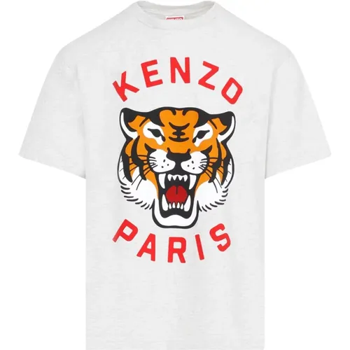 Lucky Tiger Grey Cotton T-Shirt , male, Sizes: M, S, L - Kenzo - Modalova