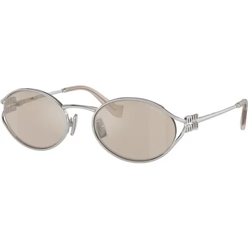 Oval Metal Frame Sunglasses Silver Grey , female, Sizes: 54 MM - Miu Miu - Modalova