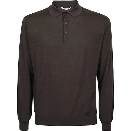 Ebony Silk Cotton Long Sleeve Polo , male, Sizes: L, 2XL - Kangra - Modalova