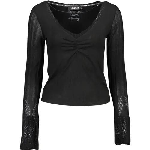 Schickes Schwarzes V-Ausschnitt Spitzen Shirt - Desigual - Modalova