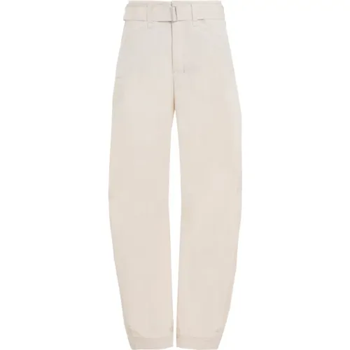 Pale Ecru Cotton Belted Tapered Pants , female, Sizes: 2XS - Lemaire - Modalova