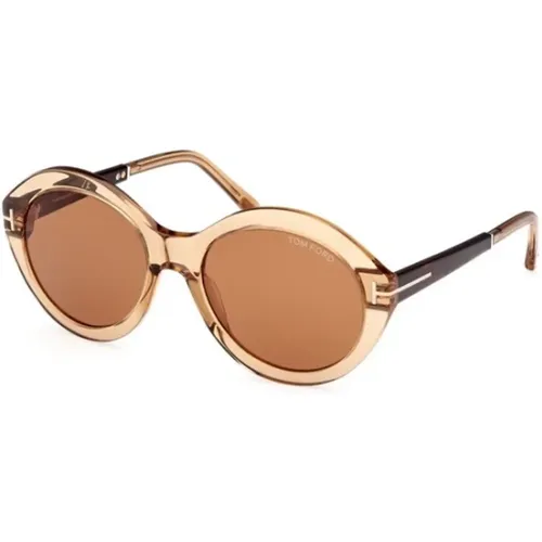 Braune Sonnenbrille mit glänzendem hellbraunem Rahmen - Tom Ford - Modalova