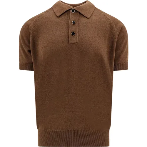 Braunes Wolle Baumwolle T-Shirt , Herren, Größe: XL - Lardini - Modalova