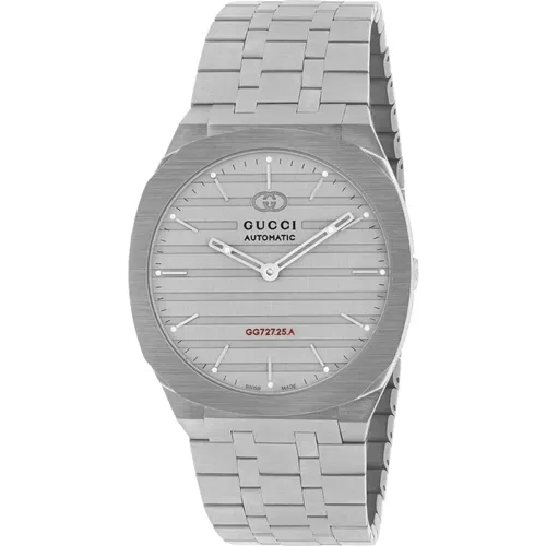Uomo/Donna - Ya163302 - 40mm 40 mm stainless steel multi layered case, heavy brushed grey dial with red Gg727.25.A caliber engraving, five links stain - Gucci - Modalova