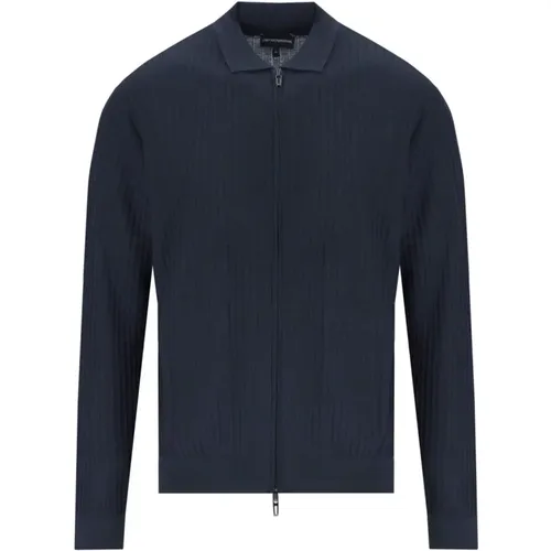 Dunkelblauer Gerippter Cardigan , Herren, Größe: XL - Emporio Armani - Modalova