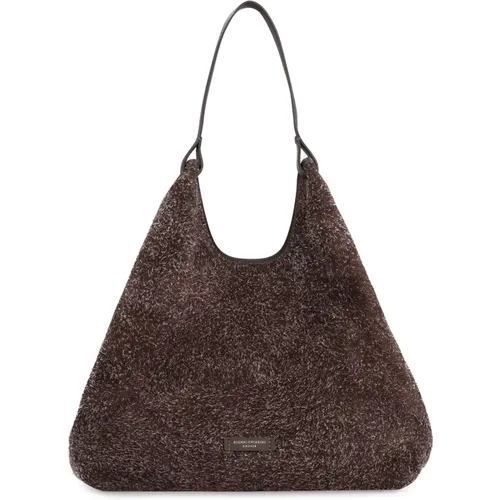 Wildlederhandtasche mit Ledergriffen , Damen, Größe: ONE Size - Gianni Chiarini - Modalova