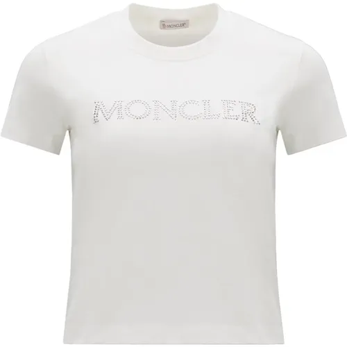 T-Shirt mit Kristall-Logo , Damen, Größe: S - Moncler - Modalova