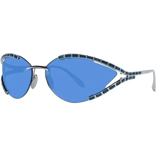 Silberne Oval Sonnenbrille Blau Verlauf - Swarovski - Modalova