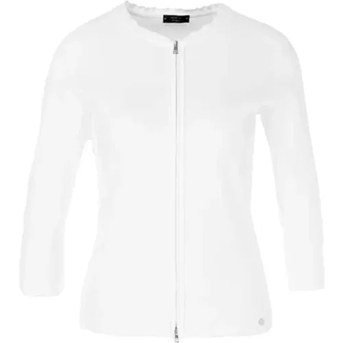 Sportlich Elegante Weiße Jacke mit Doppeltem Reißverschluss und Rüschen Details , Damen, Größe: 2XL - Marc Cain - Modalova