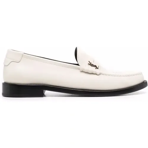 Pearl Lambskin Monogram Plaque Loafers , female, Sizes: 7 UK, 3 1/2 UK, 3 UK, 4 UK - Saint Laurent - Modalova