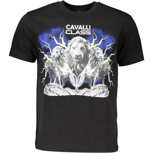 Elegantes Schwarzes T-Shirt mit Klassischem Druck , Herren, Größe: L - Cavalli Class - Modalova