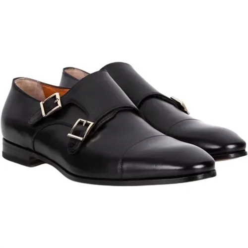 Schwarze Leder Herren Monk Strap Schuhe - Santoni - Modalova