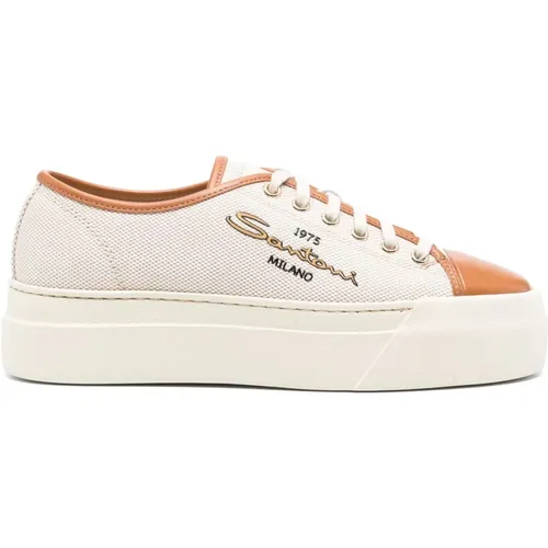 Weiße Leder Freizeit Sneaker , Damen, Größe: 39 EU - Santoni - Modalova