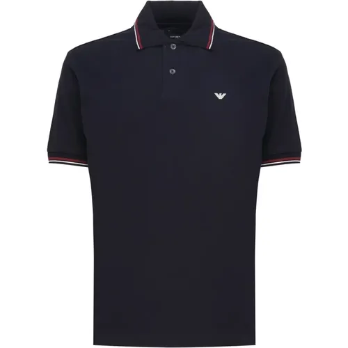 Blaues Polo T-Shirt mit Gestreiftem Rand , Herren, Größe: L - Emporio Armani - Modalova