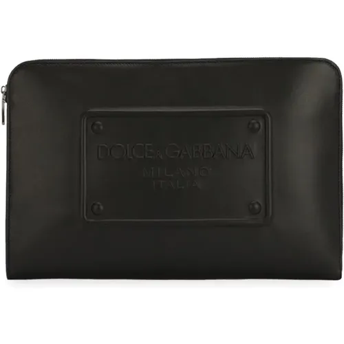 Logo-Debossed Leather Clutch Bag , male, Sizes: ONE SIZE - Dolce & Gabbana - Modalova