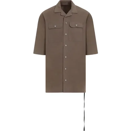 Brown Cotton Bowling Collar Shirt , male, Sizes: S, L - Rick Owens - Modalova