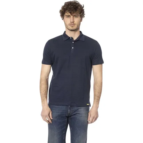 Blaues Baumwoll-Polo-Shirt Kurze Ärmel , Herren, Größe: XL - Distretto12 - Modalova