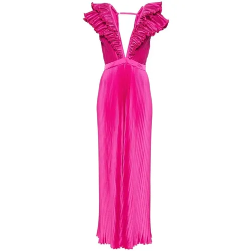 L'idée, Fuchsia Plissiertes Rüschen V-Ausschnitt Kleid , Damen, Größe: XS - L'IDÉE - Modalova