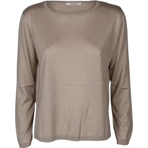 Silk and cashmere womens top with round neck and long sleeves , female, Sizes: S, XS, M - Kangra - Modalova