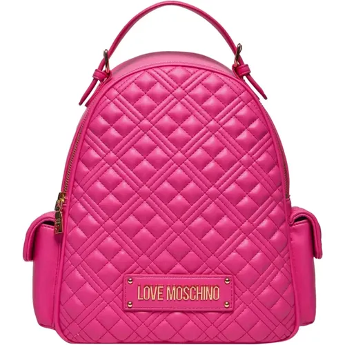 Fuchsia Synthetic Backpack with Gold Metal Details , female, Sizes: ONE SIZE - Love Moschino - Modalova