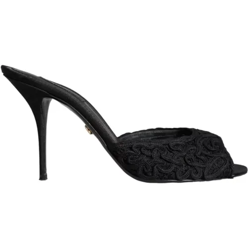 Schwarze Spitzen-Mules mit Cordonet-Stickerei - Dolce & Gabbana - Modalova