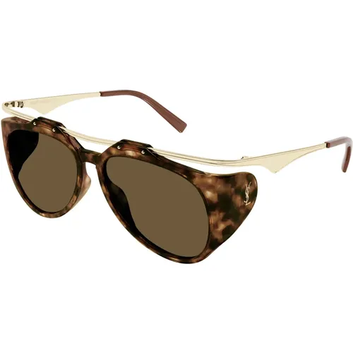 Amelia Sunglasses in Havana/Green , female, Sizes: 55 MM - Saint Laurent - Modalova