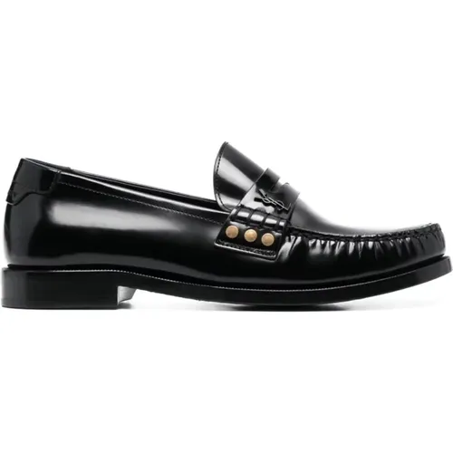 Leather Penny-Slot Loafers , female, Sizes: 4 1/2 UK - Saint Laurent - Modalova