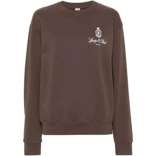 Brauner Sweater mit Logo-Print - Sporty & Rich - Modalova