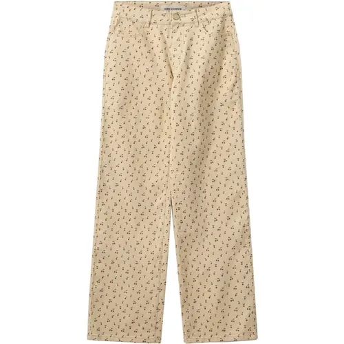 Baggy Cherry Print Pants Antique White , female, Sizes: S, L, XS, M - Sofie Schnoor - Modalova