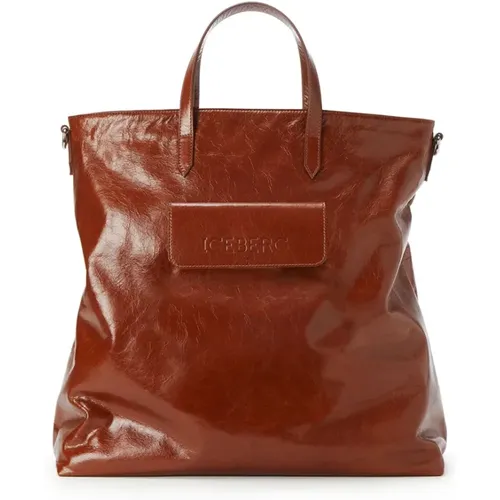 Leder Shopper Tasche mit Fronttasche - Iceberg - Modalova