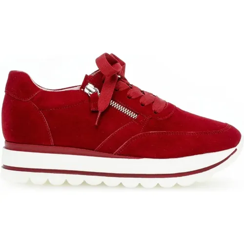 Rote Leder Basket Sneakers , Damen, Größe: 41 1/2 EU - Gabor - Modalova