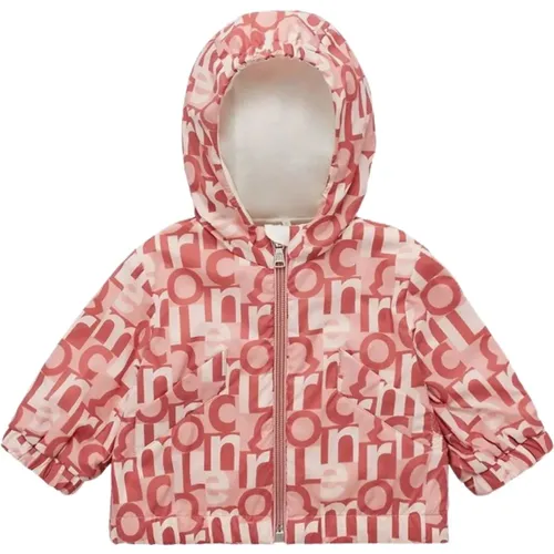 Rosa winddichte Kinderjacke mit Logo-Print - Moncler - Modalova