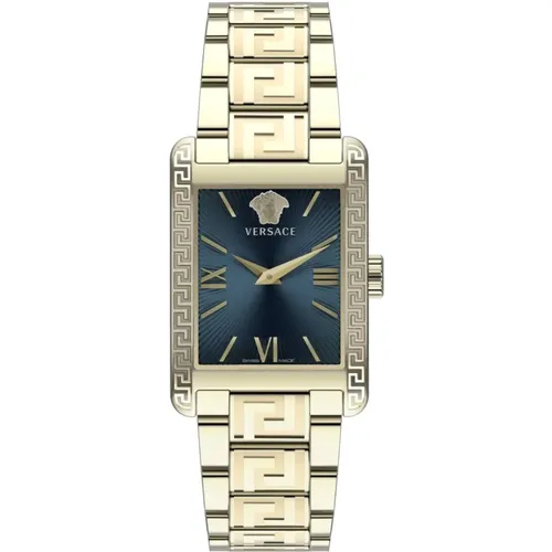 Gold Edelstahl Blaues Zifferblatt Uhr - Versace - Modalova