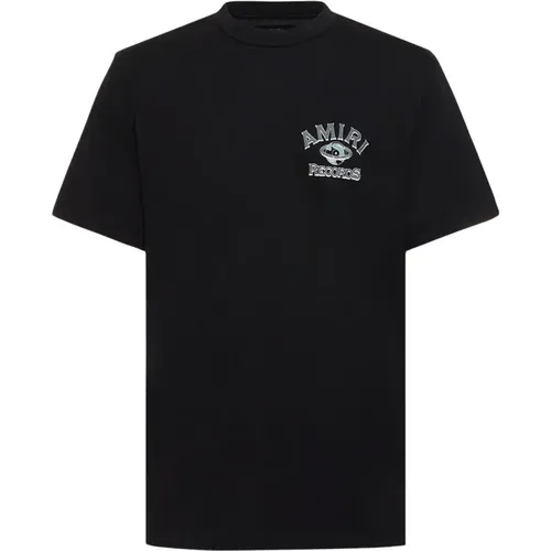 Schwarzes geripptes T-Shirt mit Maxi-Print - Amiri - Modalova