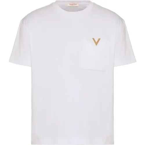 Gold-tone Logo Cotton T-shirts and Polos , male, Sizes: M, XL, S, L - Valentino Garavani - Modalova