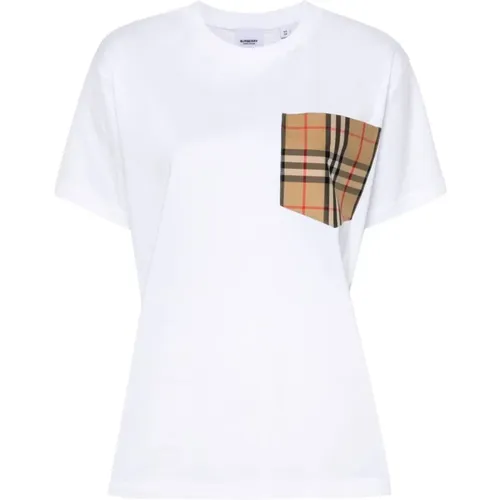Stylish T-Shirt with Check Pattern , female, Sizes: XS, L, M, S - Burberry - Modalova