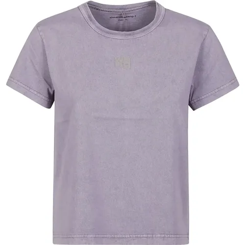 Puff Logo Bound Neck Essential Shrunk T-Shirt , female, Sizes: S - T by Alexander Wang - Modalova