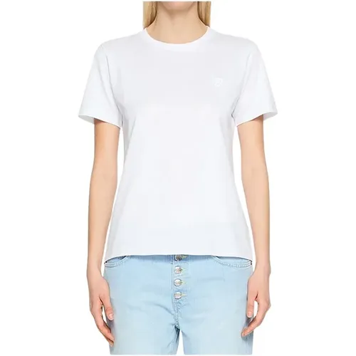 Weiße Baumwoll-T-Shirt mit Besticktem Logo , Damen, Größe: M - Dondup - Modalova