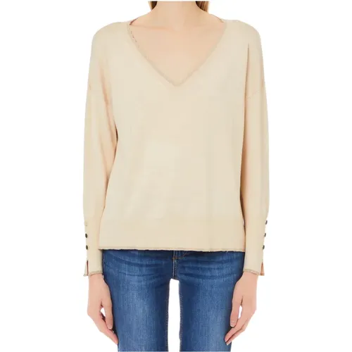 Ivory V-Neck Sweater , Damen, Größe: S - Liu Jo - Modalova