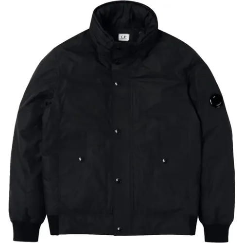 Schwarze Micro-M Daunenjacke mit Logo - C.P. Company - Modalova