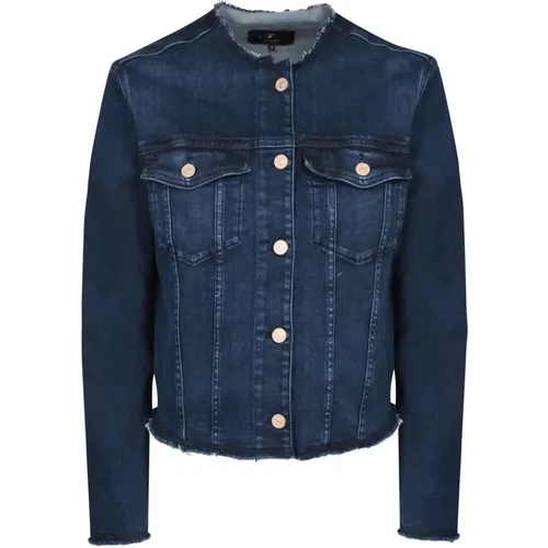 Blaue Denim-Knopfjacke , Damen, Größe: M - 7 For All Mankind - Modalova